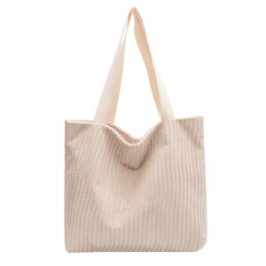 Kawn® Korean Tote Bag Aesthetic Corduroy Canvas Handbag for Women Zipper Casual Large Capacity Shoulder Bag with Pockets Versatile Everyday use for College Work Beach Travel & Shopping