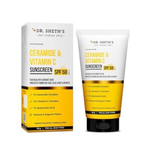 Ceramide & Vitamin C Sunscreen | SPF 50+ Pa+++ | In-Vivo Tested | For Bright Skin & Healthy Glow | Non-Greasy, Quick-Absorbing, No White Cast | UVA/B & Bluelight Protection | For Men & Women | For All Skin Type | 50 g